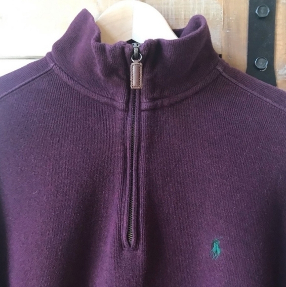 Polo Ralph Lauren Mens Purple 1/4 Zip Pullover Green Embroidered Logo Men Large - Picture 4 of 12